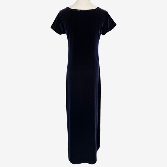 Walter Collection Petites Velvet Maxi Dress Navy Blue Short Sleeve Size M - Picture 7 of 8